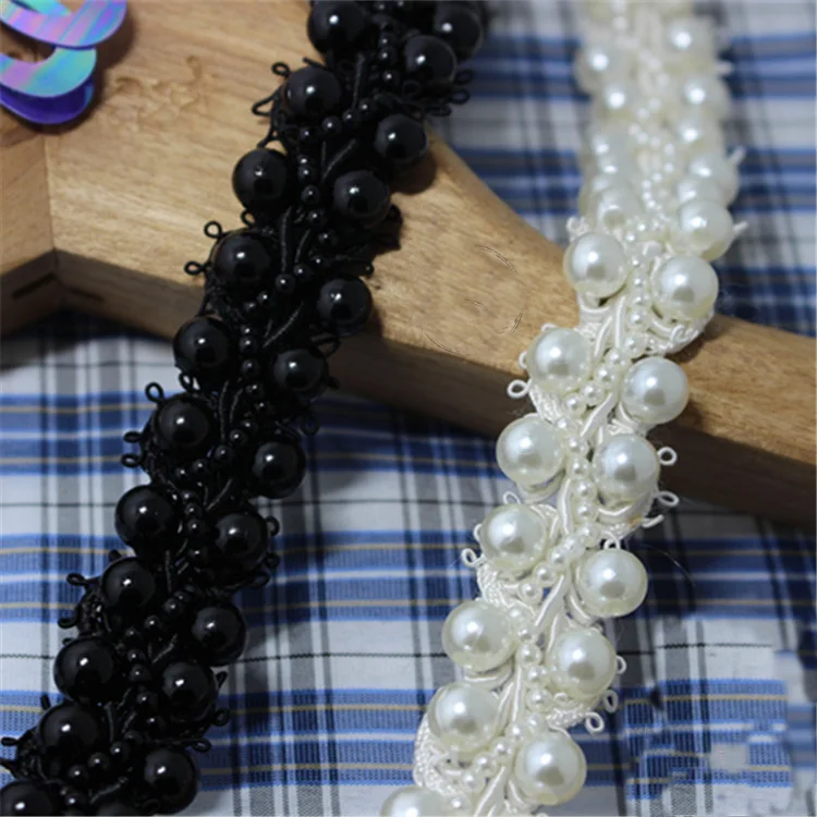 Buy 3 Yards White Pearl Beaded Lace Trim Ribbon For