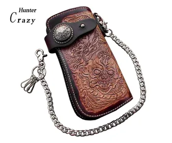

Dragon Skull Motorcylce Biker Cow Leather Card Holder Handmade Wallet With Chain