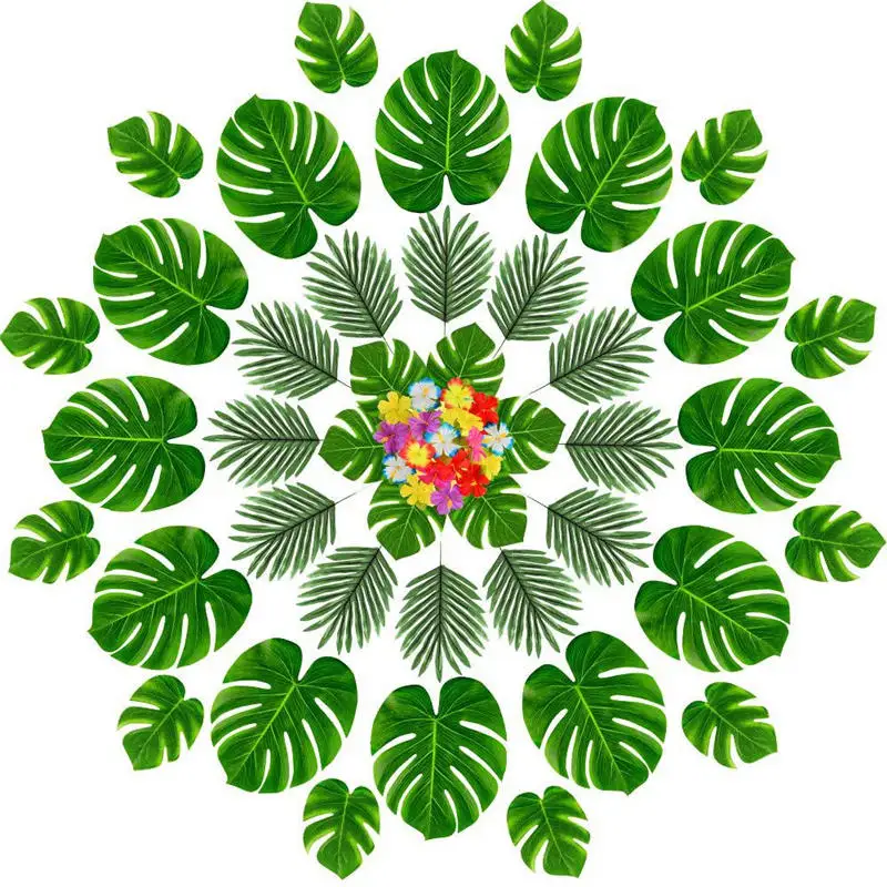 12pcs Artificial Tropical Palm Leaves Hawaiian Party Fake Silk Leaf Luau Party Summer Theme Party Decorations Home Table Decor