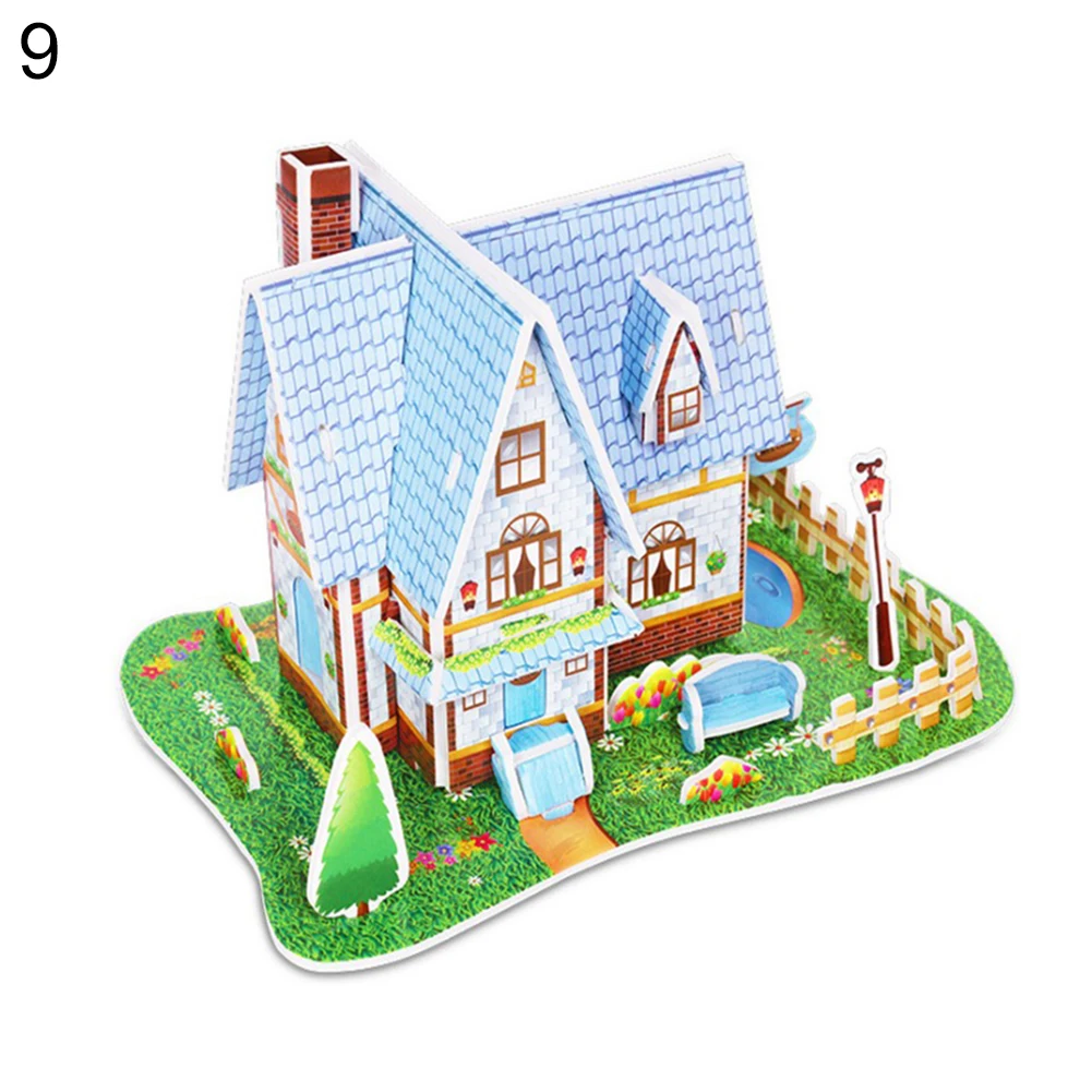 1 набор головоломки собрать модель мультфильм здание замка Развивающие детские игрушки - Цвет: 9