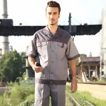 

(10 set-Shirt&Pant) thin engineer workwear Breathable Fabric Work Wear Colorfast Mechanics Clothes auto repair Railway uniforms