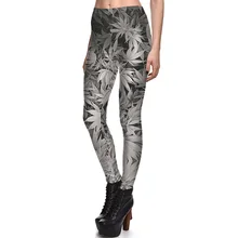 New Arrival 3746 Sexy Girl Black White Weed Maple Leaf Printed Elastic Fitness Polyester Workout Women Leggings Pants