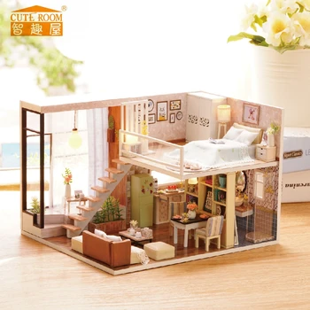 

New Dust Cover Furniture Diy Doll House Wooden Miniature Doll Houses Furniture Kit Box Puzzle Assemble Dollhouse Toys For Gift