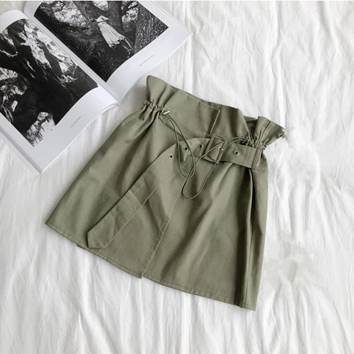 Новинка, осенне-зимняя женская модная повседневная офисная мини-юбка трапециевидной формы с асимметричными пуговицами и высокой талией SK2235 - Цвет: green