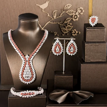 

GO9 Zirconi jewelry sets WEDDING jewelry accessories bridal jewelry sets WOMEN necklace Zirconia red stone flower necklace