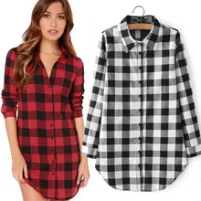 Spring Autumn Women Long Sleeve Casual Loose Collared Plaid Check Tartan Button Down Shirt Blouse Blusas Y Camisas Mujer CL2167