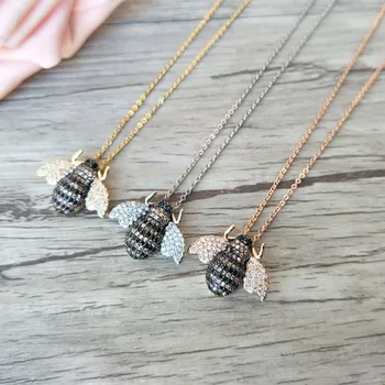 

5 Pcs Fashion Insect bee Pendant Necklace,CZ zircon Micro pave crystal Charm Jewelry making for woman NK262