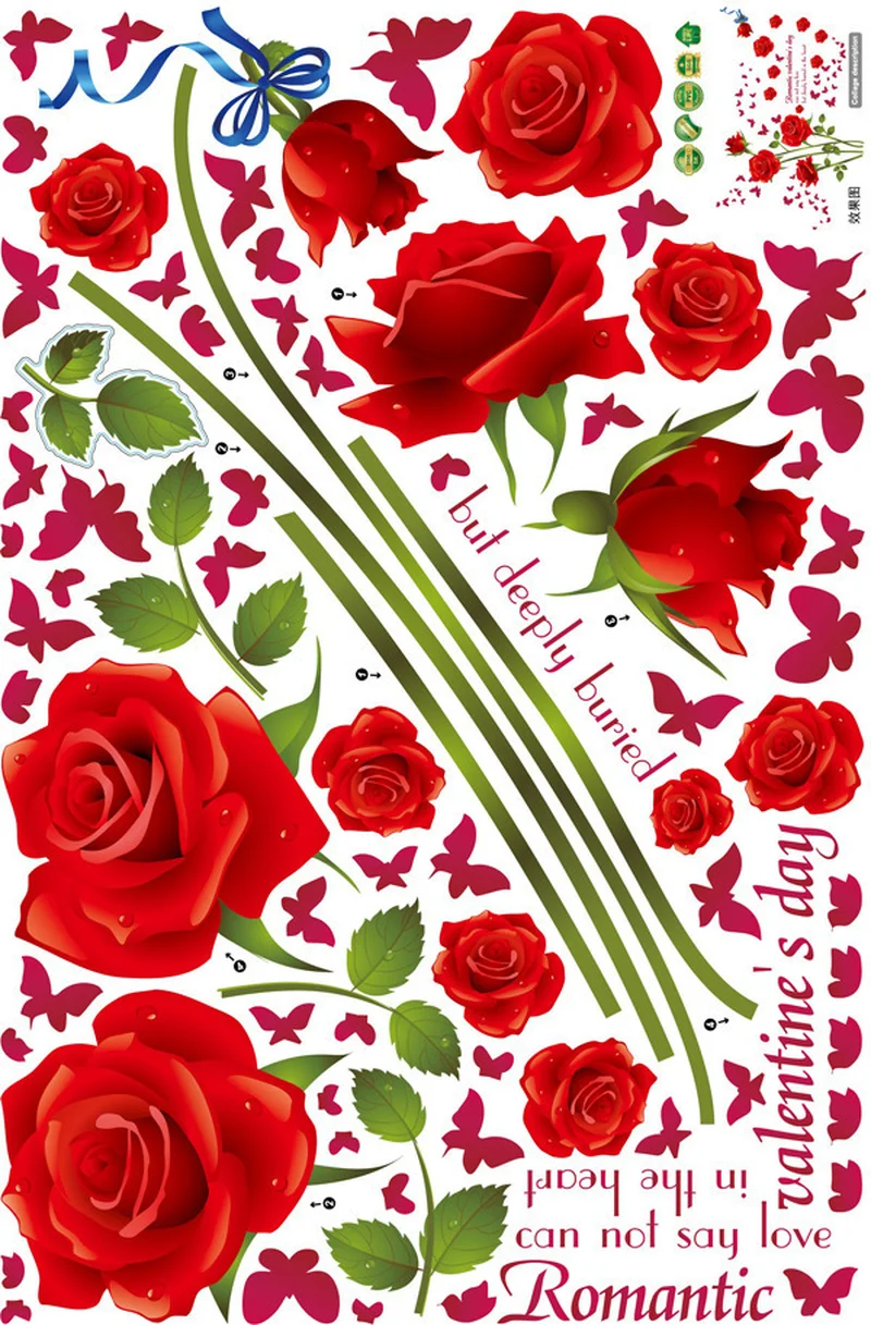 Wall Sticker Flower  Roses Bedroom Wedding Decoration Room  Accessories  Home Decors Mural Poster