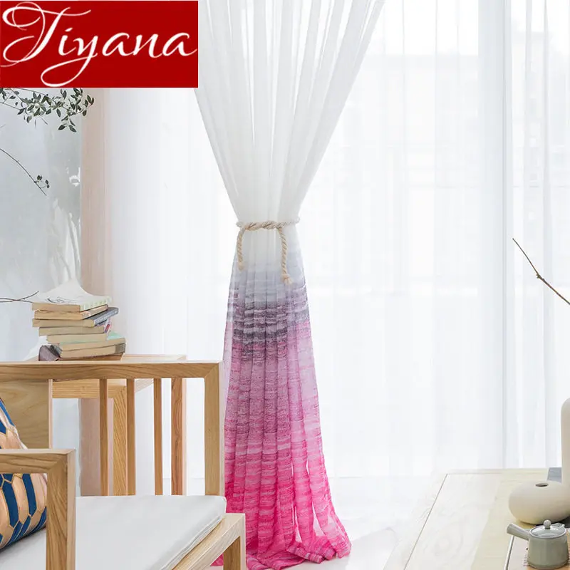 

Gradient Sheer Panel Yellow for Living Room Blue Tulle Drape Kitchen Blue Fabrics Bay Blind Cortinas X572#30