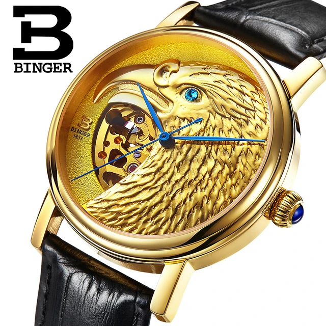 limited edutuion binger watch halloween eagle pattern luxury brand watch automatic mechanical watches men wristwatch sapphire