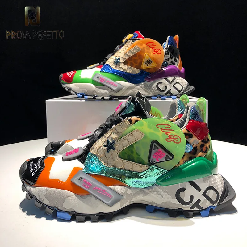 

Prova perfetto Hot New Design Woman Sneakers Shoes Star Mixed Colors All-match Colorful Genuine Leather Platform Dad Sneakers