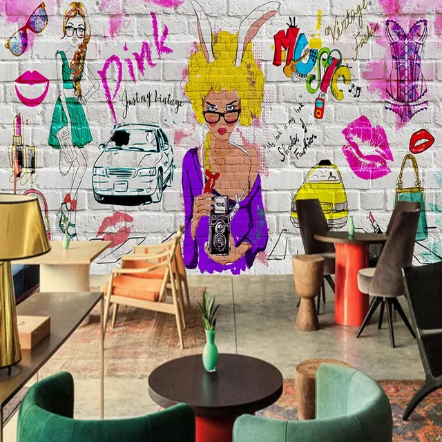 wallpaper for walls 3 d fashionable colorful graffiti beauty