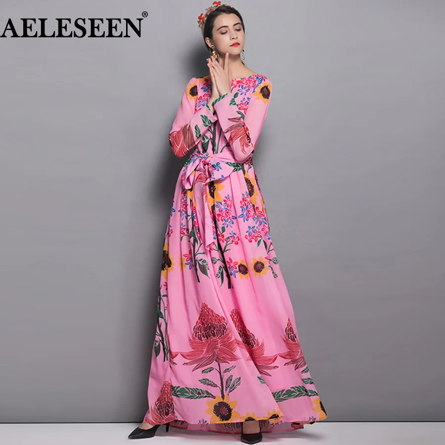 AELESEEN роскошное пляжное женское платье 2018 осеннее Модное Новое с поясом для