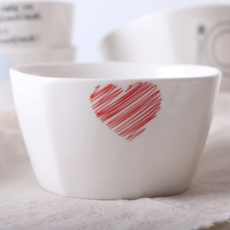 2 шт., креативная 4 дюймовая белая квадратная чаша, керамическая чаша, мультяшный рисунок, миска для лапши, Европейский салатник, керамическая посуда, подарок