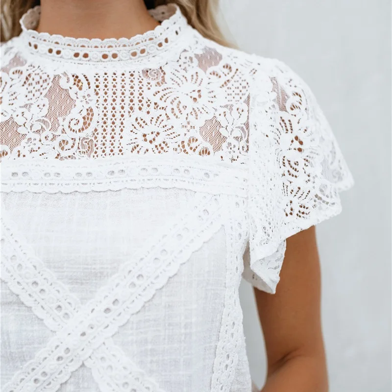 Blusas летние блузки хлопковые кружевные рубашки женские модные однотонные