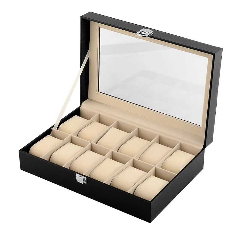 

Fashion Superior 12 Grids Black Watch Winder Watch Display Box Storage Showing Watch Box Case Organizer Display Jewelry JL