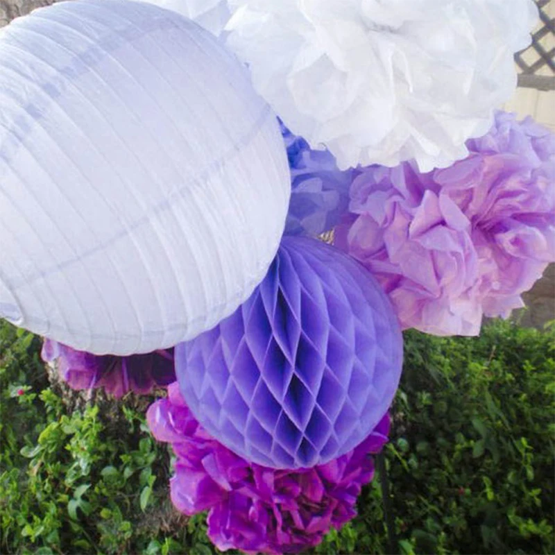 8pcs White Purple Party Decorations Set Tissue Paper Pom Poms,Paper