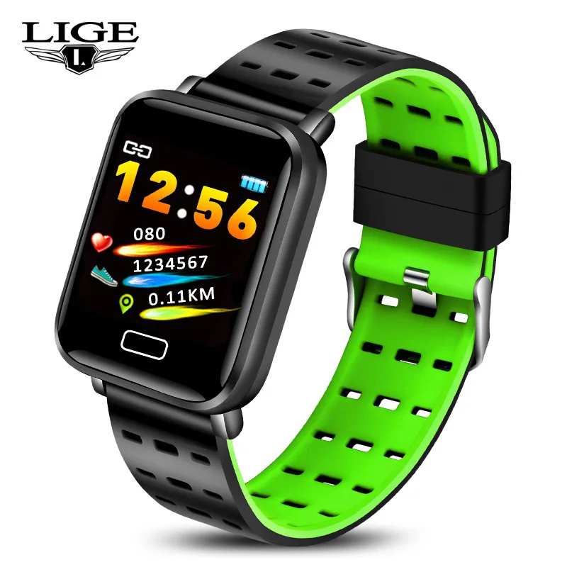LIGE новые умные спортивные часы женские умные часы мужские пульсометр монитор кровяного давления фитнес-трекер Шагомер умный Браслет - Цвет: green