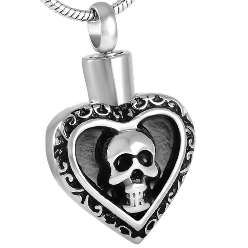 IJD8541 Stainless Steel Black Skull Heart Cremation Keepsake Necklace for Ashes Urn Memorial Keepsake for Men Jewelry|Chain Necklaces| - AliExpress