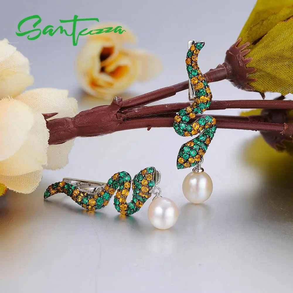 Женские серебряные сережки SANTUZZA из серебра 925 пробы с круглой зеленой шпинелью и