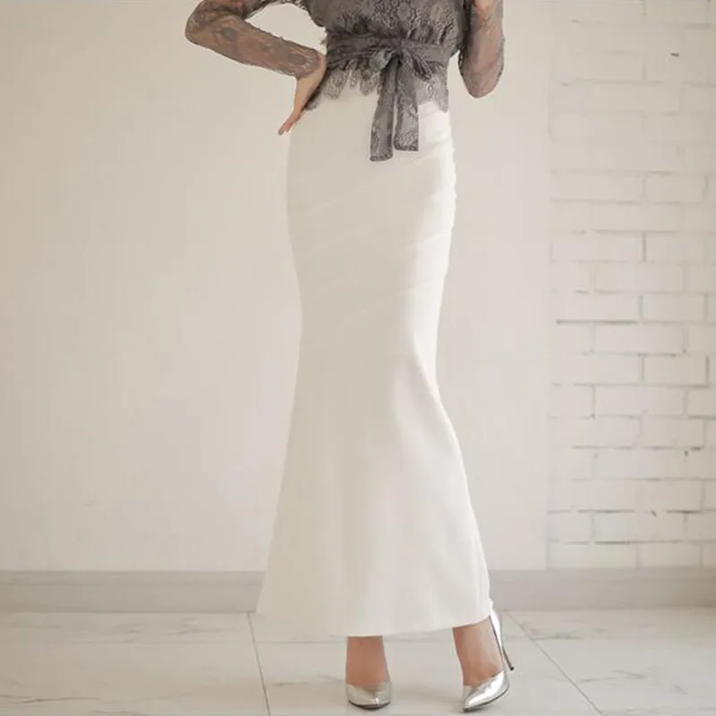White maxi mermaid skirt cheap