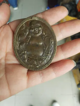 

China's feng shui brass maitreya old cions statue-Family decoration, bring good luck metal handicraft Necklace pendant