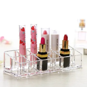 

12 Grids Clear Acrylic Lipstick Holder Cosmetic Storage Box for Eyeliner Pencil Brushes Shelf Desktop Makeup Organizer