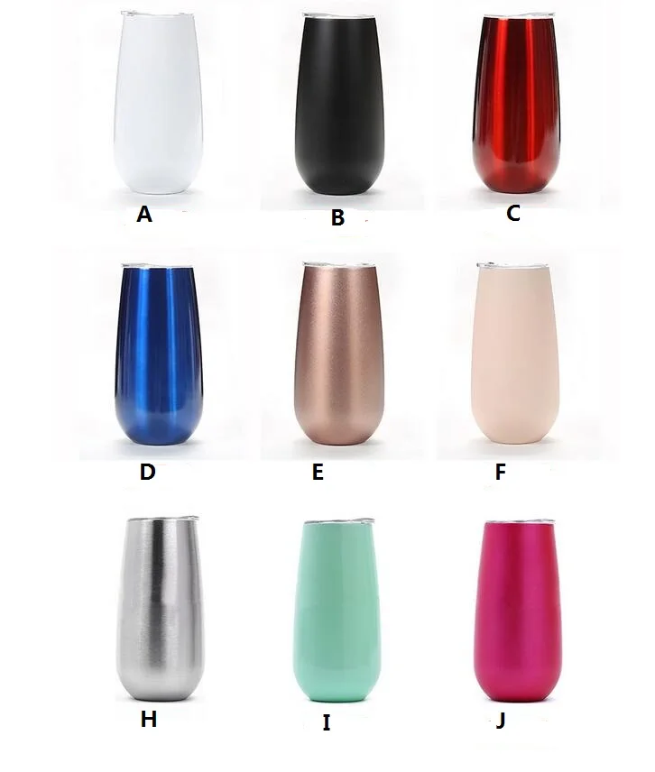 

100PCS/LOT 6oz Wine Tumbler Beer Cups Champagne Cola Mugs With Lids Stainless Steel Insulated Vacuum Glass Egg Shaped Cup