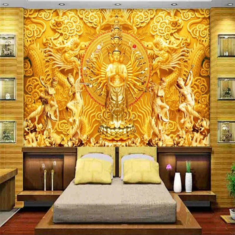 Beibehang пользовательские 3d обои хороший золотой авалокитесвара Будда обои фон стены декоративная живопись