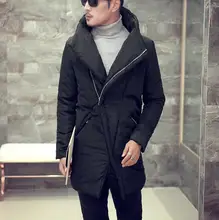 2016 Harajuku Branded Designer Schräge Reißverschluss Unten Männer Jacke Wintermantel Männer Parka Mode Lässig Schwarz Herren Mäntel Plus Größe