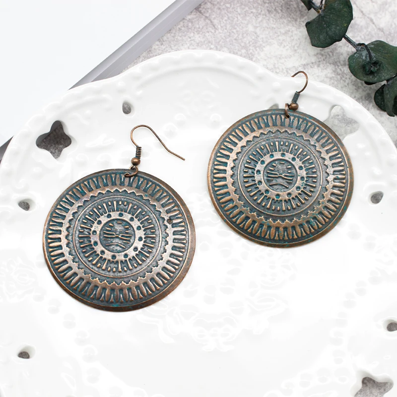 

Fashion Retro New Classical Pattern Of Ethnic Style Disc Earrings For Women Drop Large Disc Earrings Ladies Jewelry Ornaments