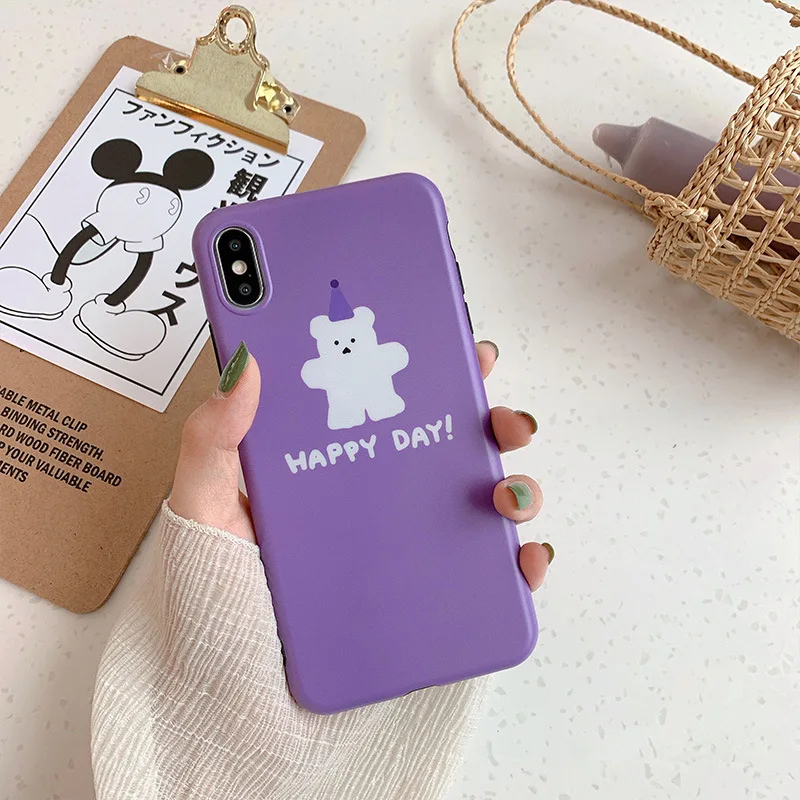 

6 6s case for iphone xr x xs max purple happy bear cartoon phone case cover for iphone 7 8 6 6s plus cute women soft capa fundas
