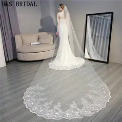 H & S вуаль для невесты 4 м длинная прямоугольная скатерть с цветами Вуаль Тюль Элегантные вуали аксессуары для свадьбы свадебный вуаль velo de