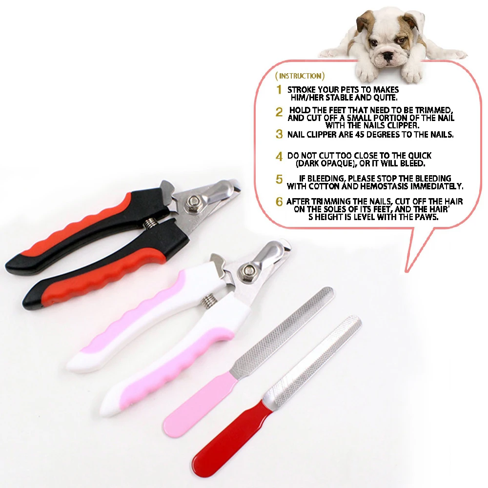 Newest Stainless Steel Pet Nail Clipper Cutter Rubber Handled Animal Dog Cat Grooming Scissors Toe File Trimmer Clipper Supplies (4)