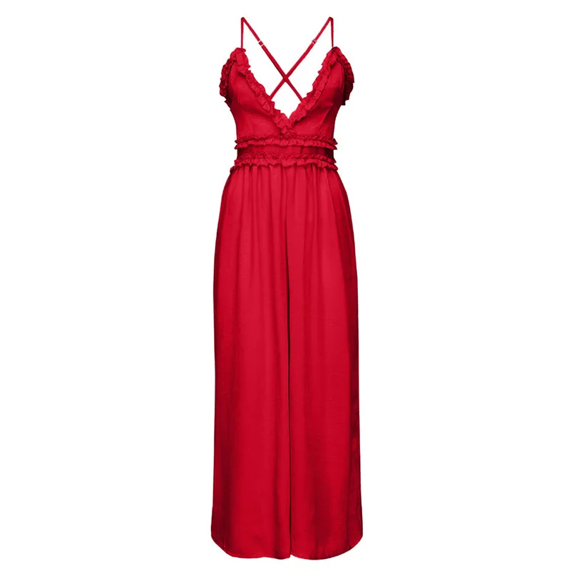 New Fashion Women Summer Sexy  Sleeveless V Neck Solid Ruffle Loose Sling Jumpsuit Elegant Lady Casual Bodysuits Playsuit #4R08 (28)