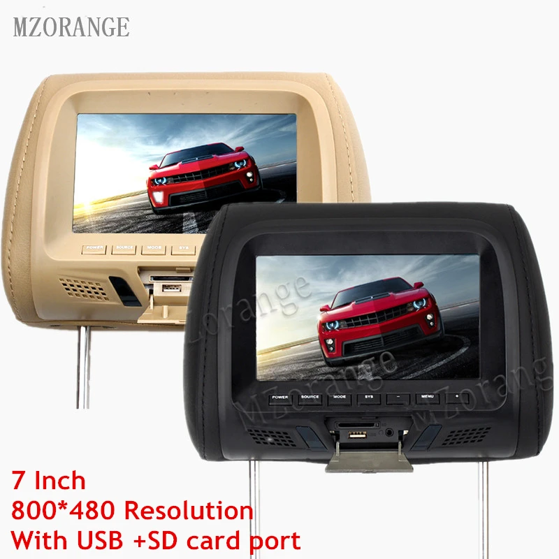 

MZORANGE 1 Piece 7 inch Car Headrest Monitor TFT-LED Screen Pillow Monitor with AV USB SD MP5 FM Speaker Beige/Black SH7048-MP5