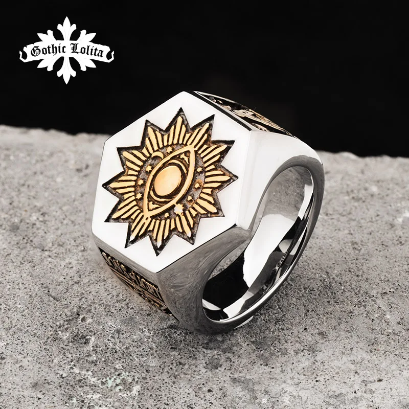 Мужское масонское кольцо The Sun Devil Eyes шестигранное из нержавеющей стали|Кольца| |