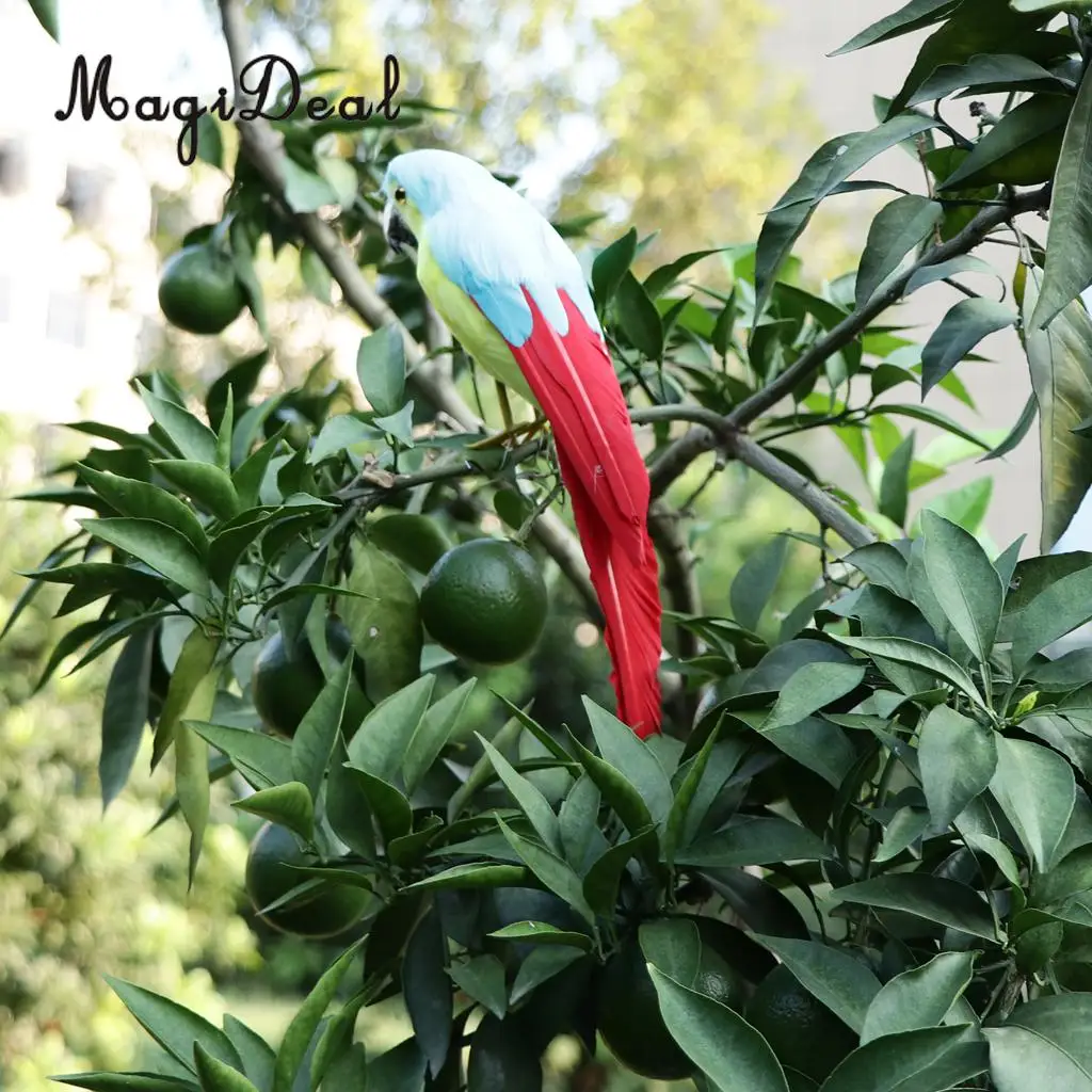 12'' / 30cm Decorative Feather Parrot Model Artificial Bird Statue Macaw Figurine Fancy Dress Props Garden Lwan Tree Decor