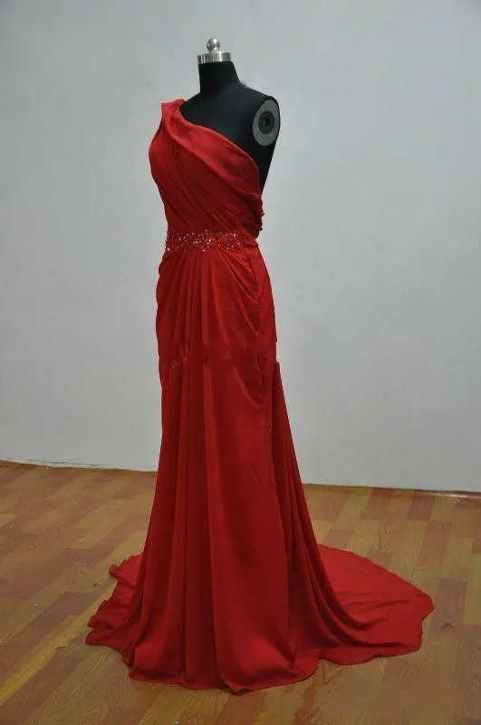 2016 summer dresses long chiffon red elegant one shoulder evening with ruched a-line party | Свадьбы и торжества