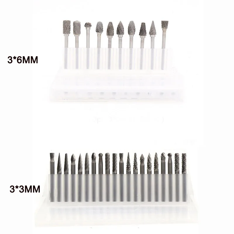 

10/20PCS 2.35x6MM 3*3MM 3*6MM Tungsten Steel Carbide Burr Cutter Rotary Tool Burr Double Diamond Cut Rotary Polishing Tools