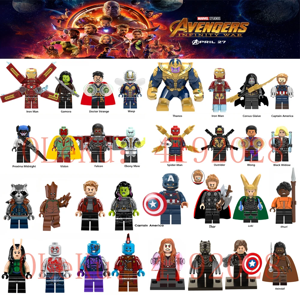 

For legoing Marvel Super Hero Infinity War Thanos Guardians of Galaxy Spider iron man Avengers THOR Building Blocks Toys Figures