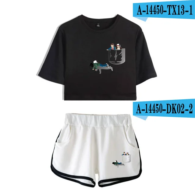 Girls Outfit Stranger Things New 2D print Leisure Women Two Piece Set Shorts+lovely T-shirts Hot Sale Tracksuit - Цвет: 13