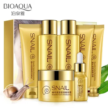 

hot Bioaqua 7pcs set snail moisturizing shiny new tender and beautiful skin pores Moisturizing Facial Care Set