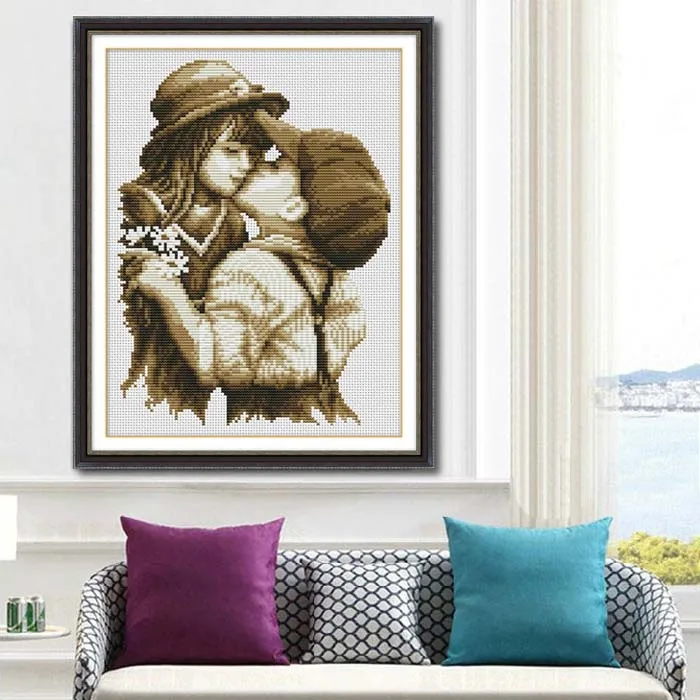 

Needlework,DIY DMC Cross stitch,Sets For Embroidery kits,Precise Printed first kiss Patterns Counted Cross-Stitching Wh