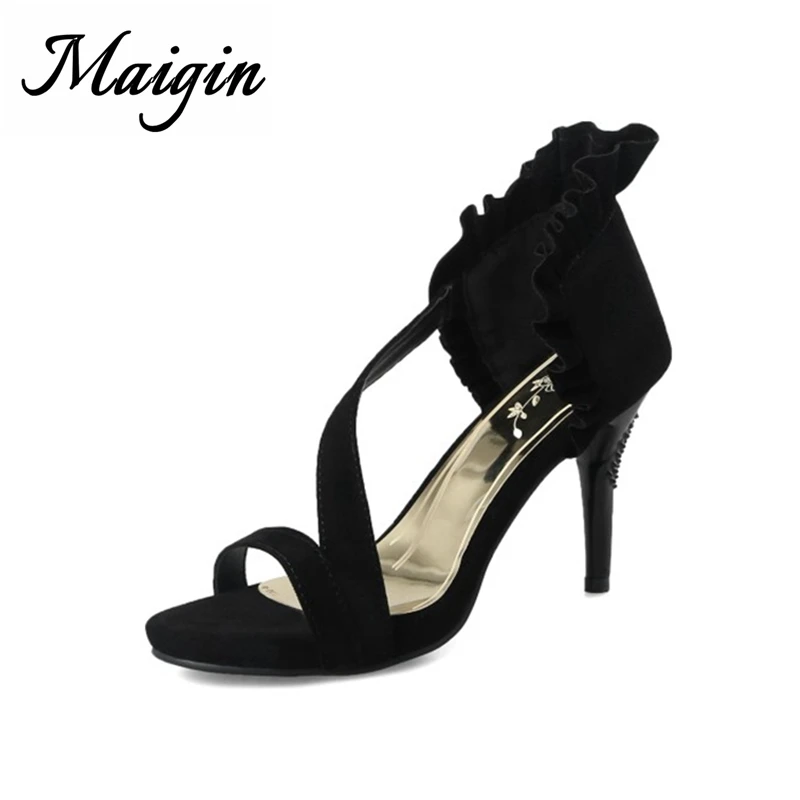 Maigin Brand Ruffles Elegant Sandals 2018 New Open Toe Heels Cross-tie Summer Women
