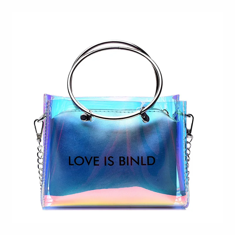 

Women Transparent Handbag Letter Laser Composite Bag Chains Fashion Ring Handle Shoulder Bag Bolsa Feminina Sac A Main SS7169