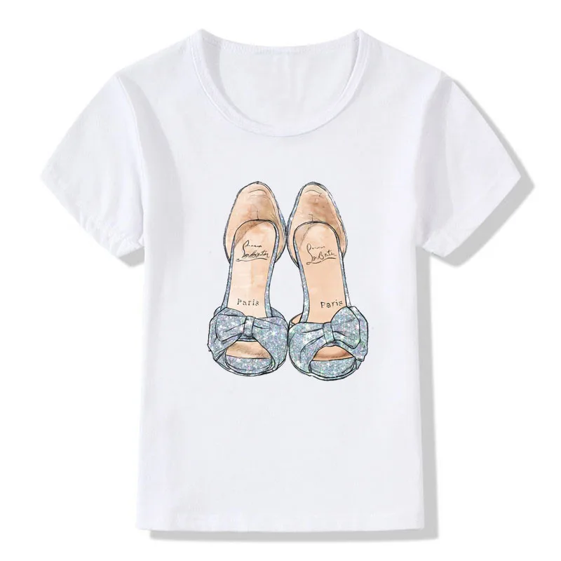 TEESCLUB/белая футболка; Новинка года; Футболка с принтом Красной обуви для девочек; летние топы с короткими рукавами и круглым вырезом; детская повседневная футболка