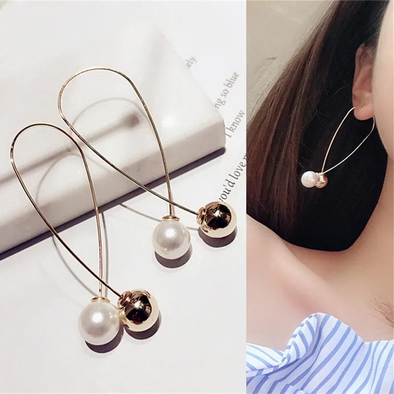 

New Cross Imitation Pearl Earrings Long Simple Fashion Earrings Women Wedding Jewelry Boucles D'oreilles Pour Les Femmes