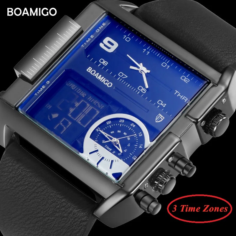 

relogio masculino BOAMIGO 3 Time Zones Chronograph Quartz Watch Men Waterproof Luxury Sport Men's Watches Mens Wristwatch 2019