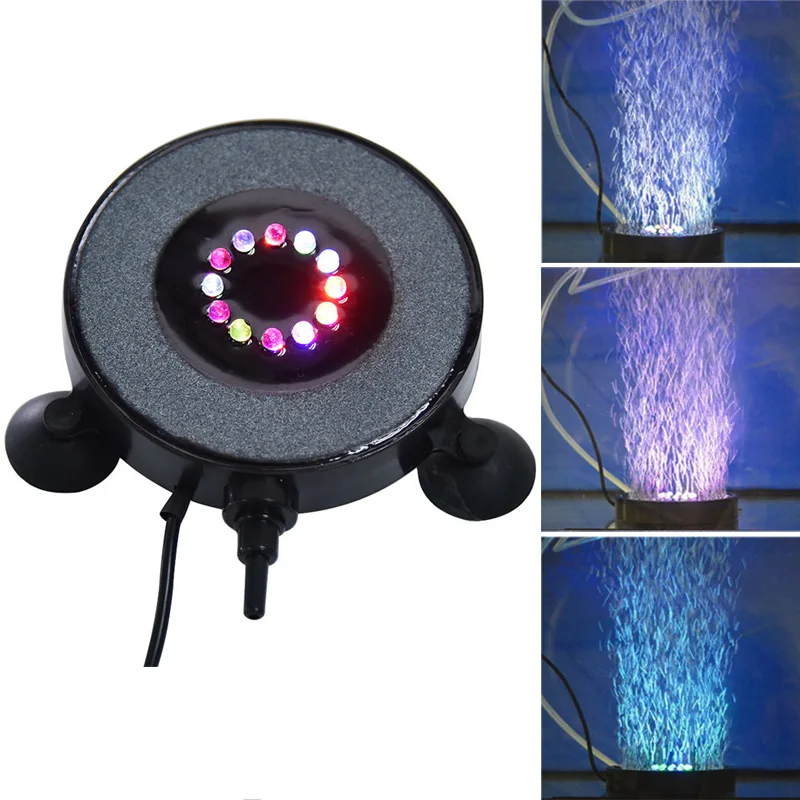 

12 Colors Underwater Round Fish Tank Lamp Waterproof Air Bubbles Aquarium Submersible Light Colorful For Aquarium Light GP101
